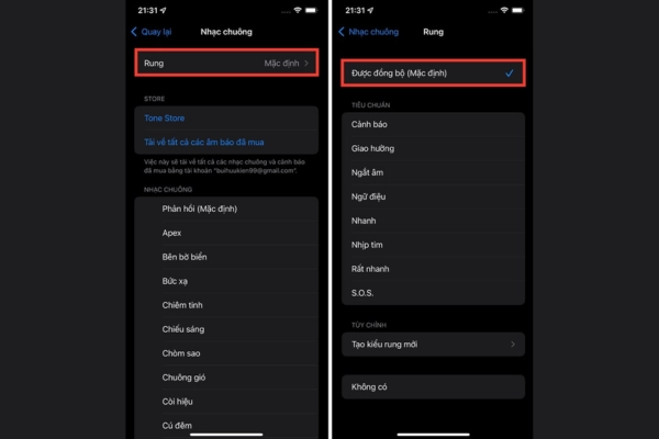 cách bật chế độ rung