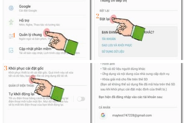 Các reset cài đặt samsung
