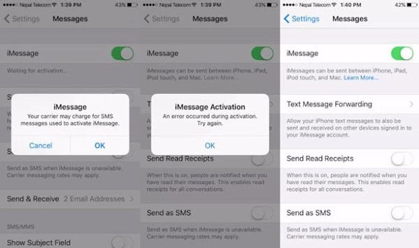 không kích hoạt được imessage 3