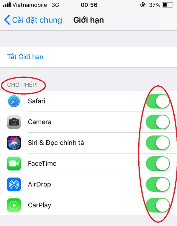 mật khẩu giới hạn mặc định của iPhone 10