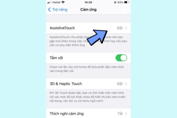 Nhấn Bật AssistiveTouch để bật nút Home ảo và ngược lại