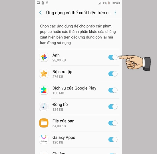 tắt lớp phủ màn hình trên samsung 6