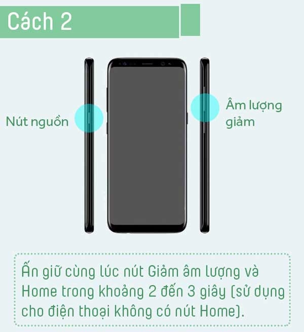 Ấn đồng thời nút tăng hoặc giảm âm lượng và nút nguồn là một cách chụp lại màn hình Samsung với những máy không có nút home vật lý