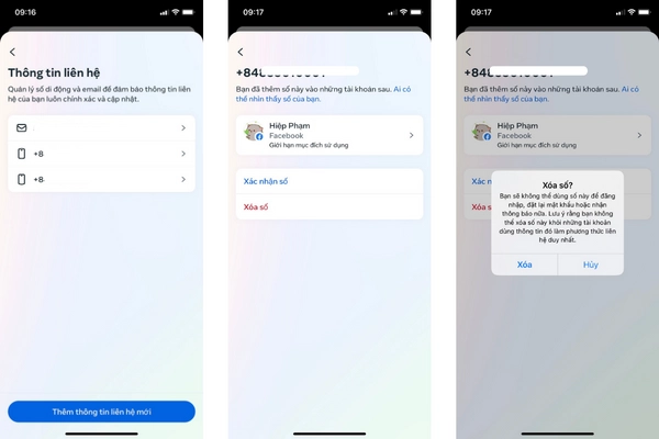 xóa số điện thoại cũ trên Facebook