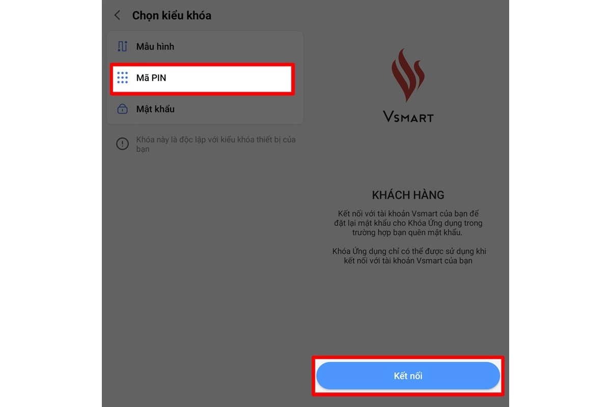 Mở ứng dụng chọn mã pin