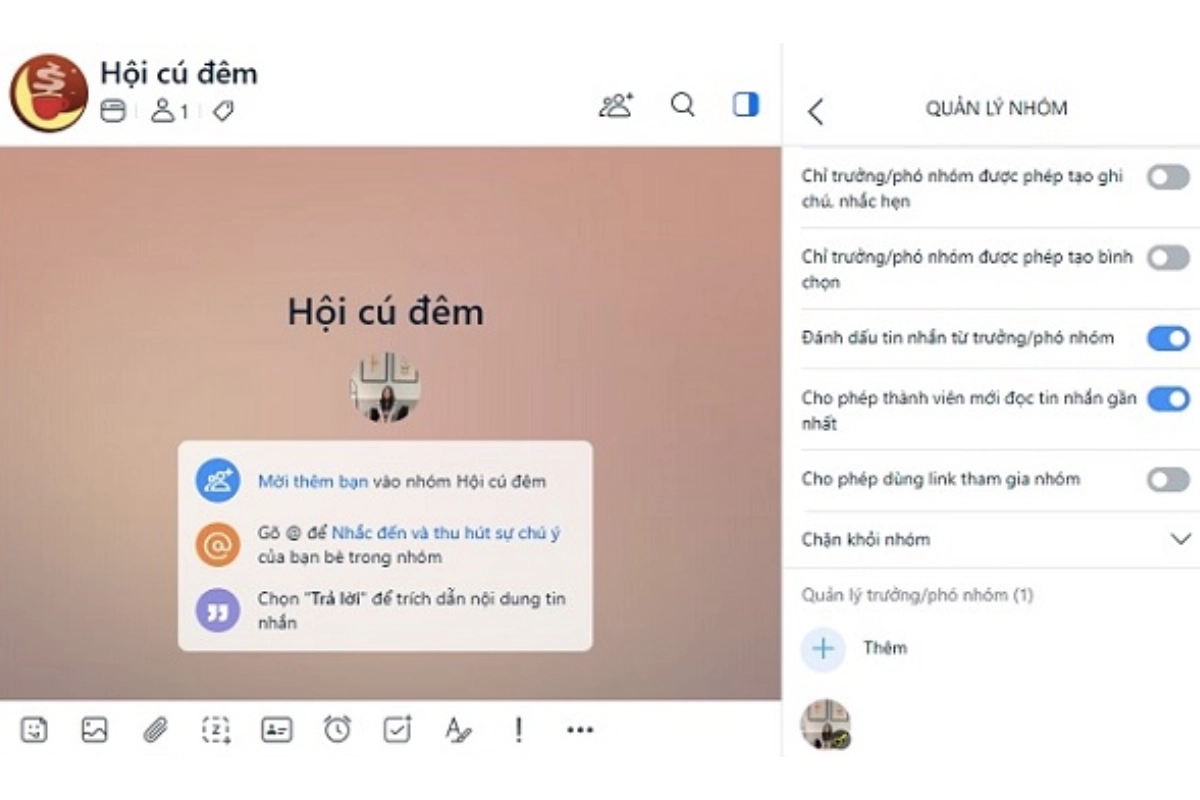 cách quản lý quyền trong nhóm chat zalo 4