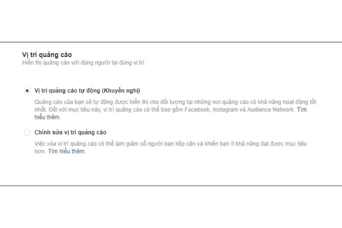 Chọn vị trí hiển thị quảng cáo