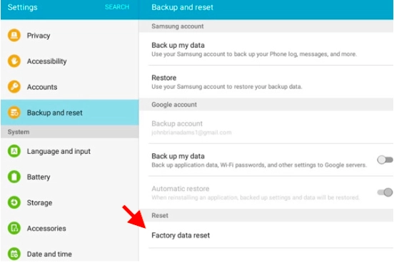 hard reset máy tính bảng 2