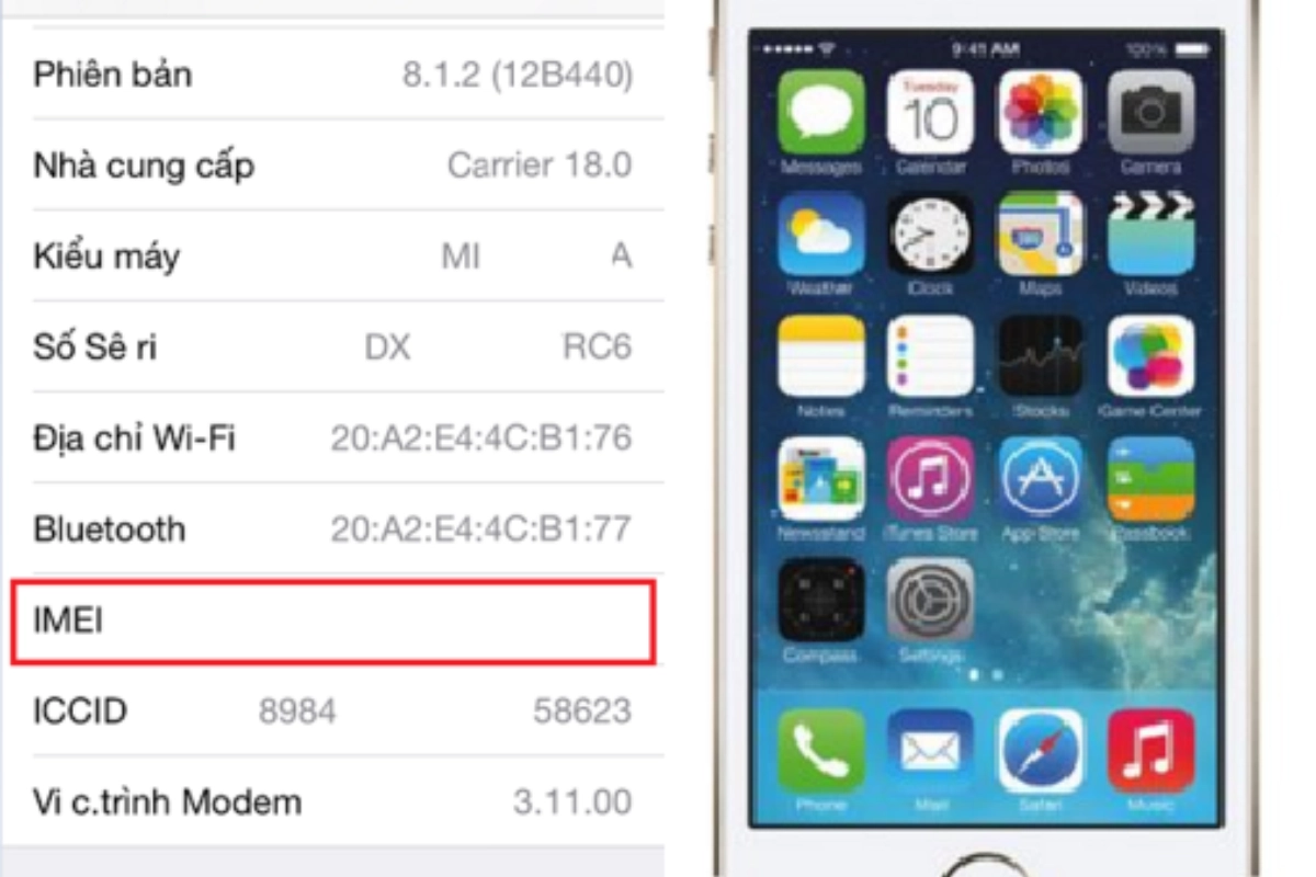 Hình ảnh iPhone 5s bị mất imei
