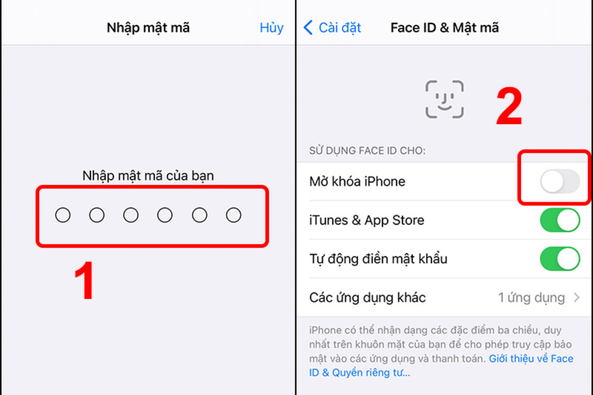 Mở, tắt Face ID và khởi động iPhone lại