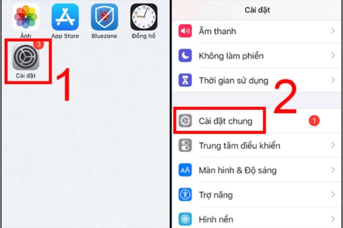 Vào cài đặt >> Cài đặt chung