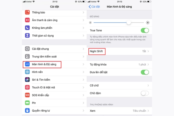 các bước tắt night shift