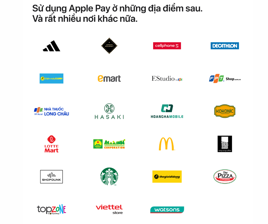 Những shop đã hỗ trợ ví Apple