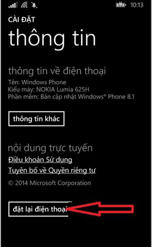 Đặt lại điện thoại