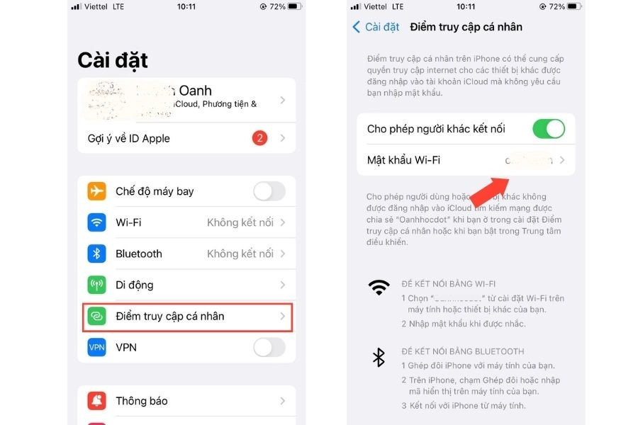xem mật khẩu wifi bằng điểm truy cập cá nhân