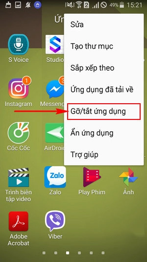 Chọn gỡ/ tắt ứng dụng