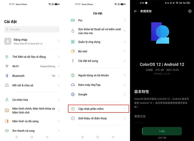 Cập nhật phần mềm cho Oppo