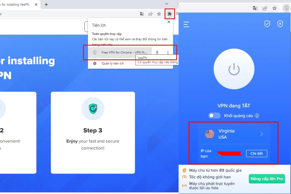 Nhấn và bật VPN như vậy bạn đã đổi thành công