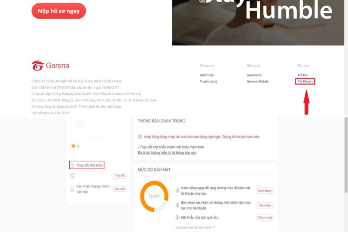 Vào trang chủ chính thức của Garena