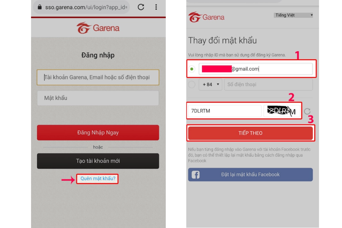 Đổi mật khẩu Garena khi mất số điện thoại và email