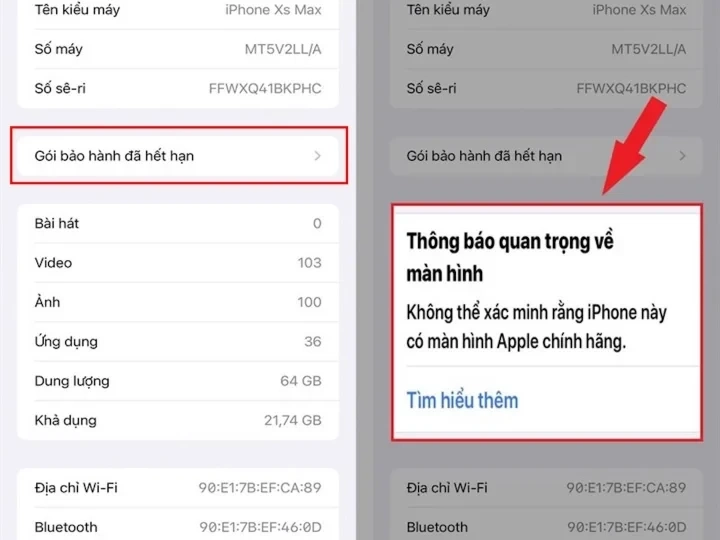 iphone báo màn hình không chính hãng 1