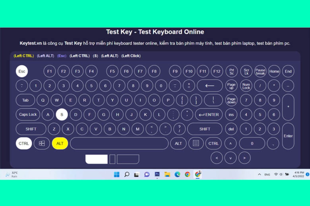 Giao diện chính của nền tảng test bàn phím