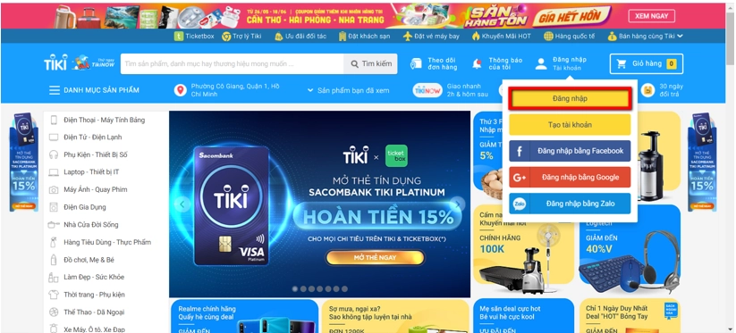 Mua sắm online trên Tiki