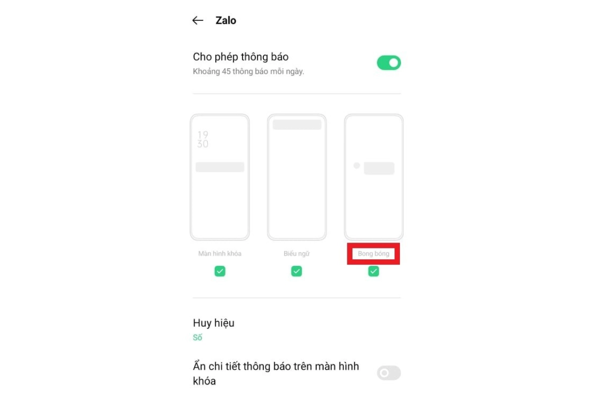 Cách bật bong bóng chat bước 5