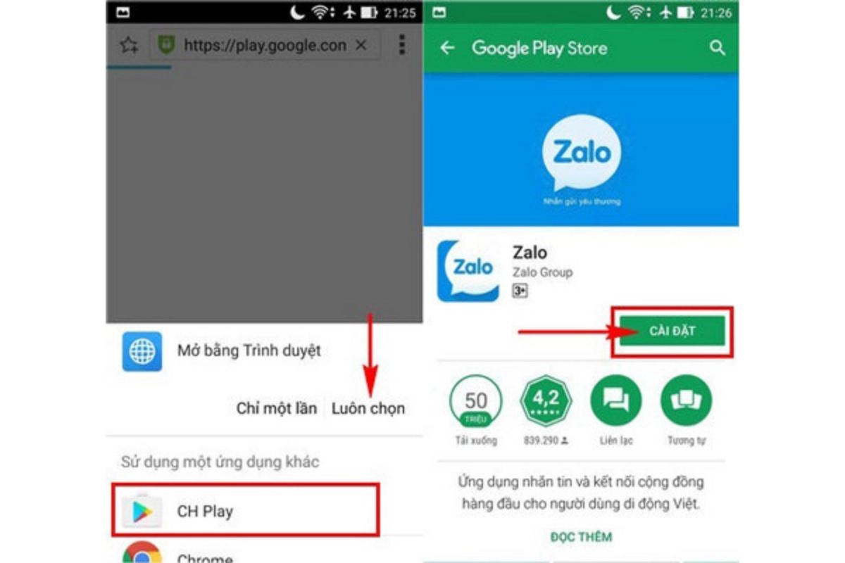 cai dat zalo tren samsung 6