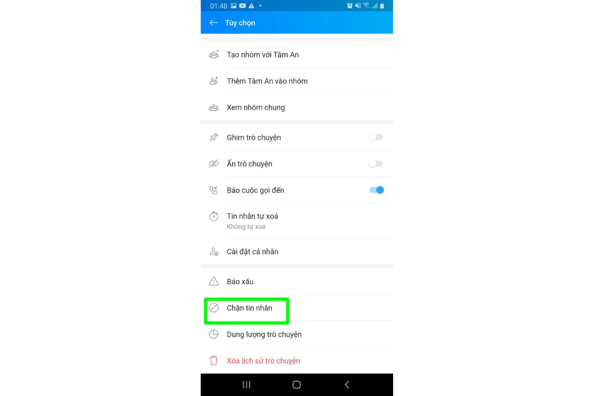 chặn cuộc gọi zalo 10