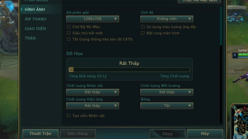 Điều chỉnh cấu hình thấp nhất