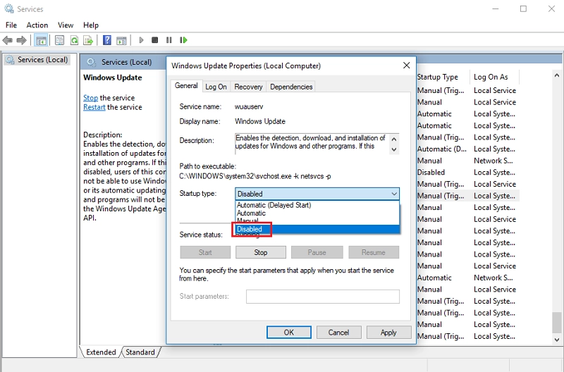 Disabled Windows Update