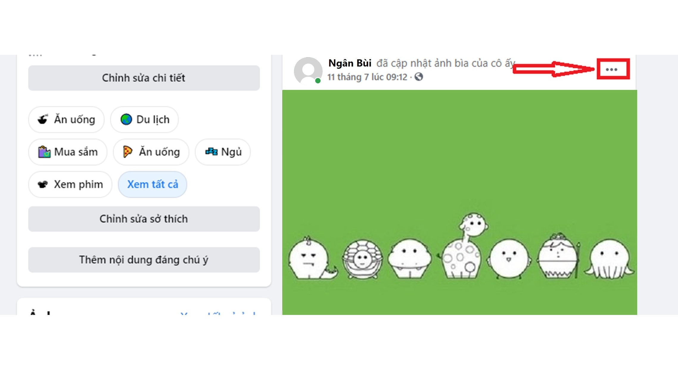 Ở góc ảnh bìa hiện dấu 3 chấm hãy nhấp vào đó