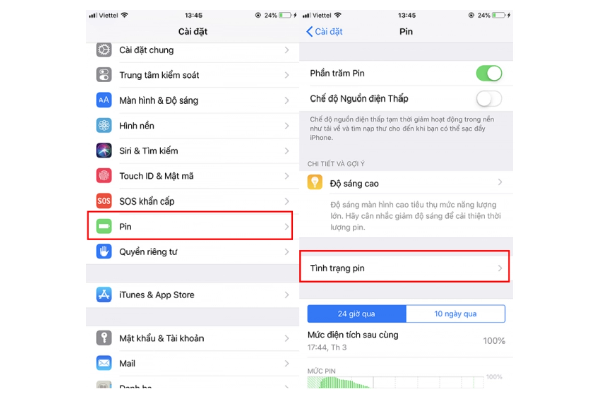 Kiểm tra pin trên điện thoại iphone