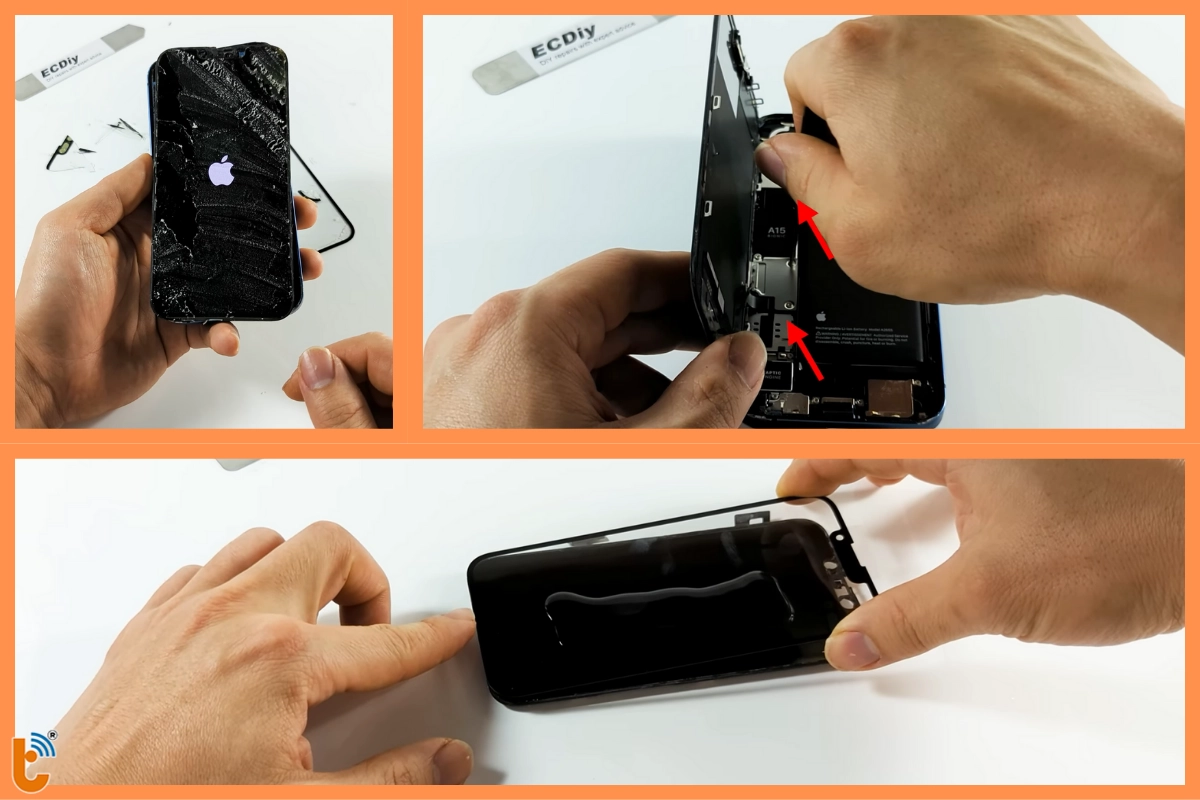 Tháo lắp mặt kính ip 14 bị vỡ để thay mặt khác