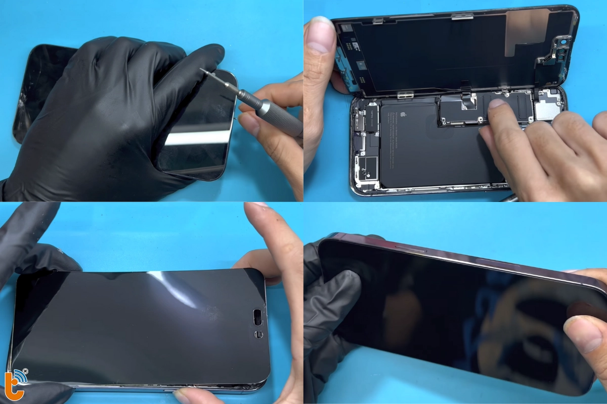 Quy trình thay ép mặt kính iP 14Prm minh bạch