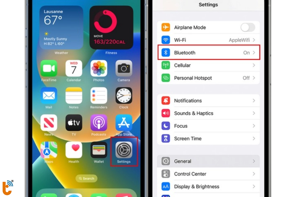 Vào Setting (Cài đặt) rồi chọn Bluetooth