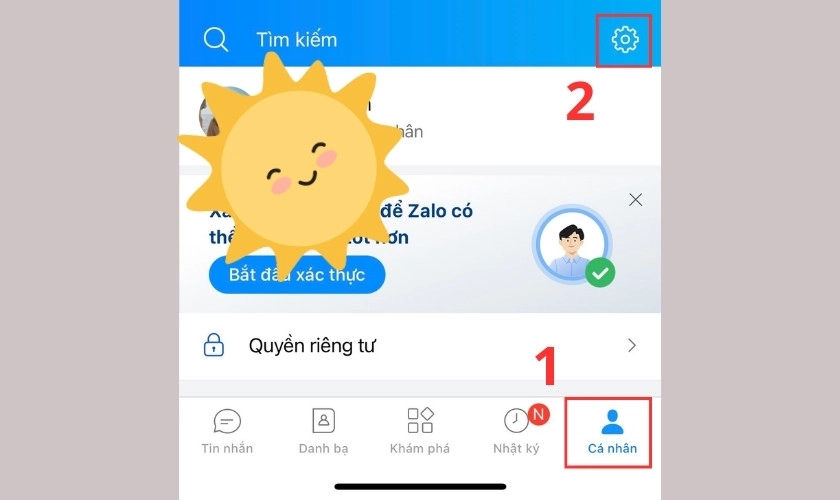 Vào Cá nhân sau đó chọn vào biểu tượng Cài đặt