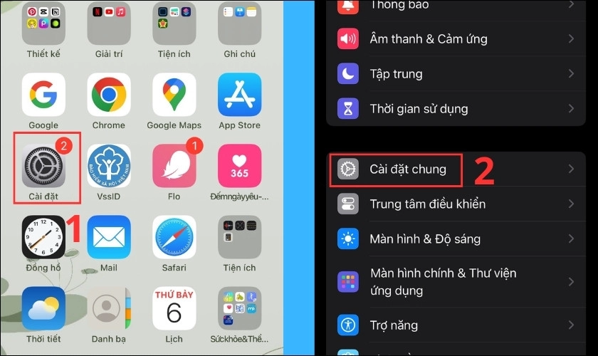 Chọn Cài đặt rồi chọn Cài đặt chung