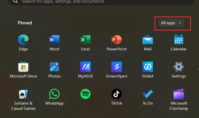 Chọn vào All apps