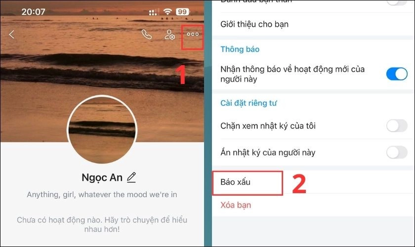 Chọn vào menu có hình dấu 3 chấm