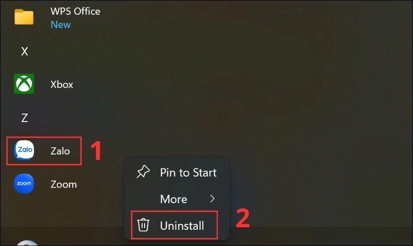 Gỡ bỏ ứng dụng Zalo