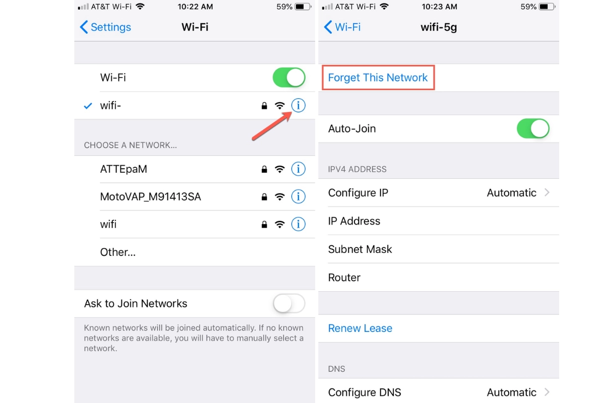 Xóa tạm thời thông tin của mạng Wifi đang kết nối
