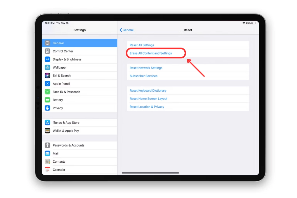 Khôi phục lại cài đặt gốc cho iPad
