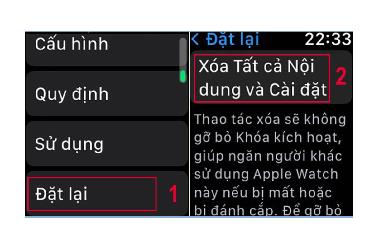 Khởi động lại Apple Watch tại phần cài đặt