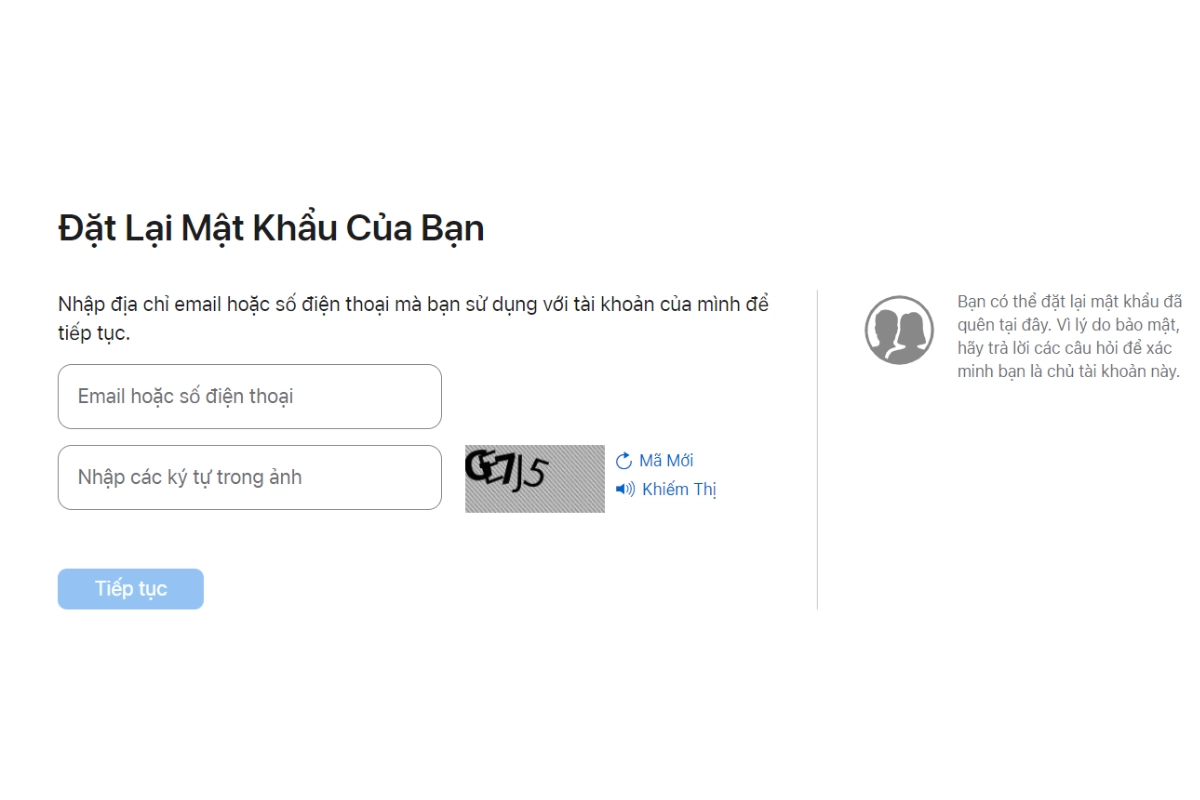 Nhập địa chỉ email mà bạn đã dùng để đăng ký tài khoản iCloud và chọn “Tiếp tục”