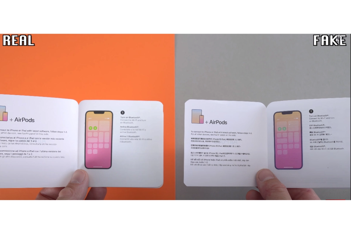 Airpods giả - sách hướng dẫn phai màu do kỹ thuật in không tốt