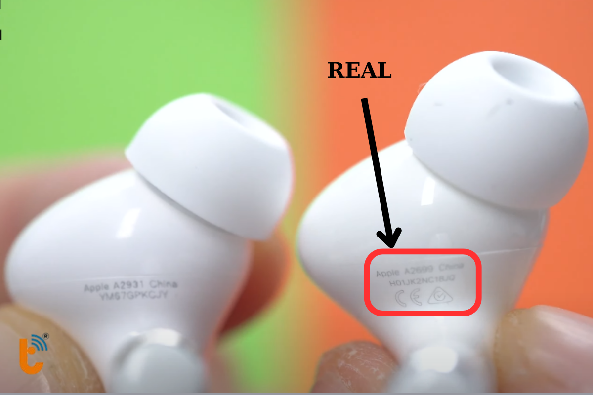 Kiểm tra thông tin dưới tai nghe để check Airpod thật và giả