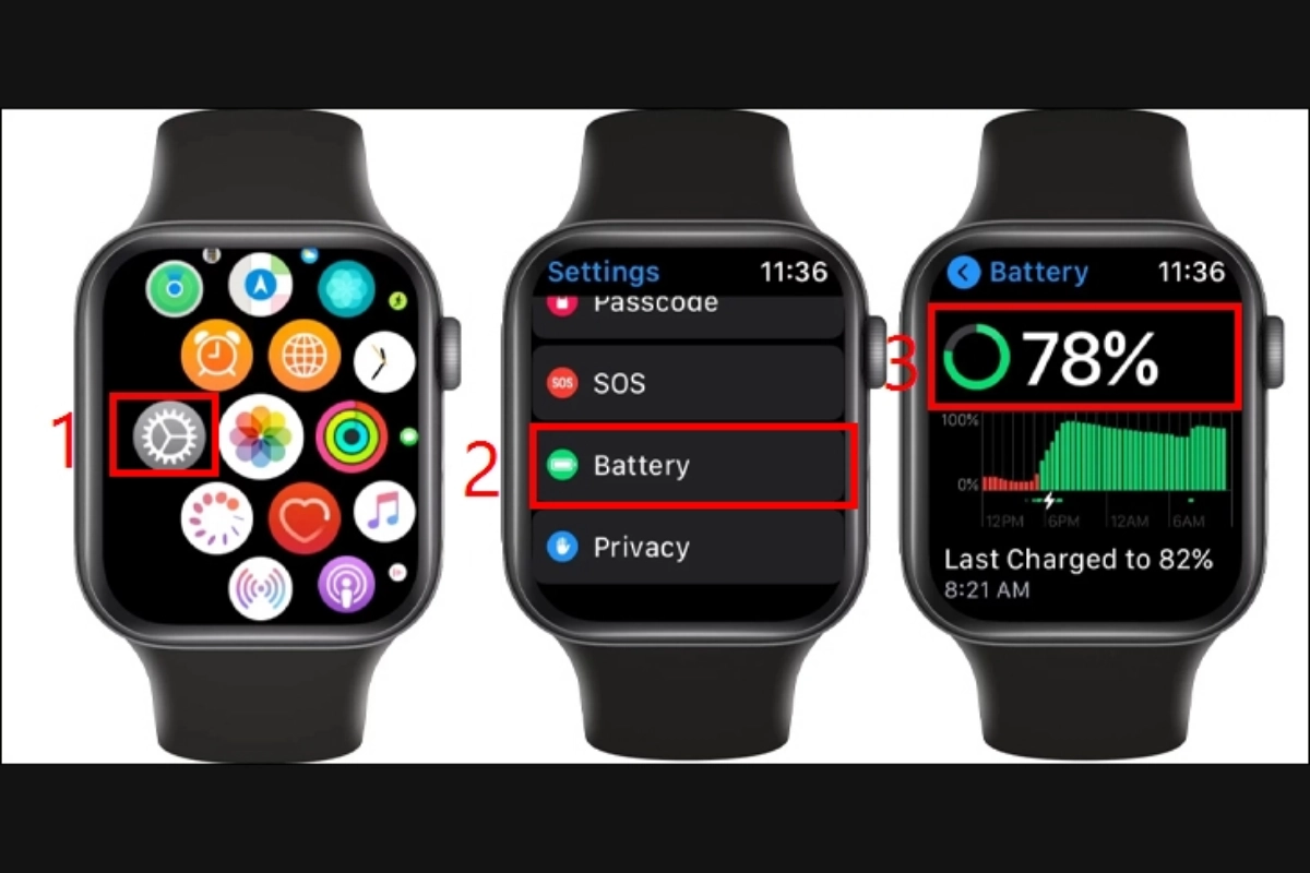 Kiểm tra tình trạng pin Apple Watch trong phần 