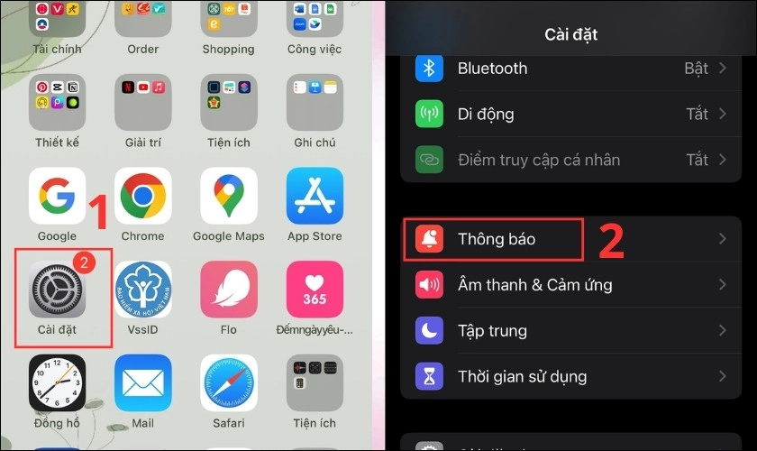 Mở Cài đặt sau đó nhấn vào Thông báo